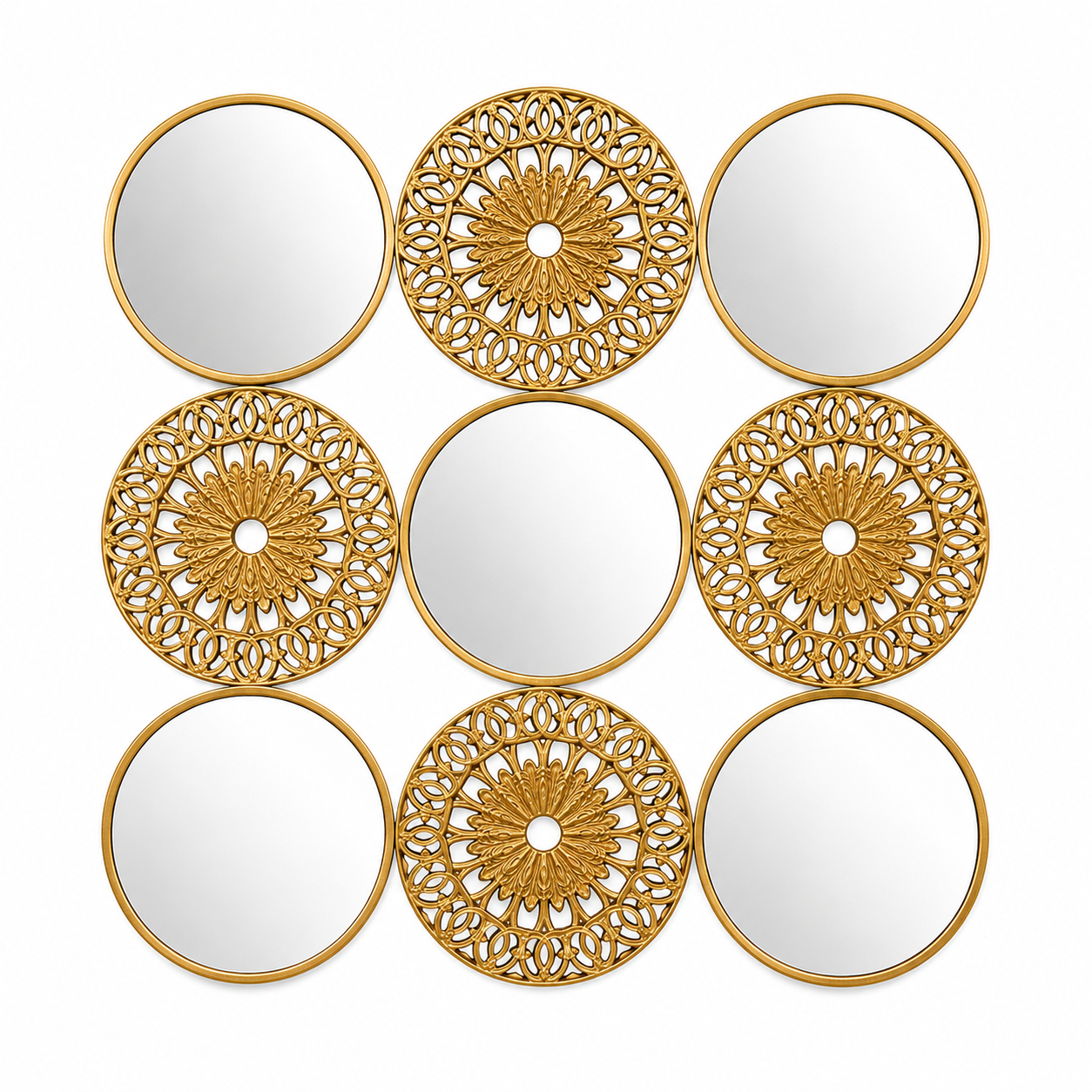 32k KreaMaison Gold Dekoratif Duvar Aynası 9'lu Set - Görsel 1